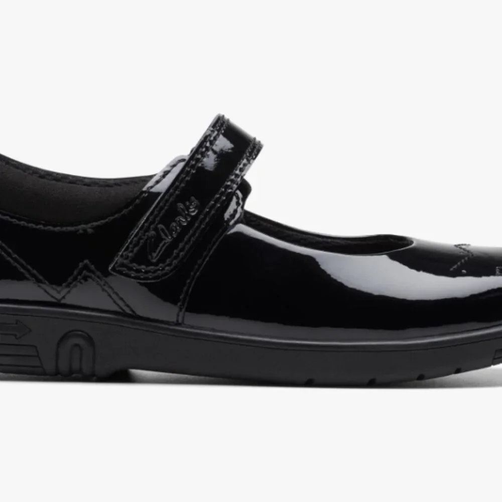 Clarks Girls Jazzy Jig Mary Jane Flat, Black Pat, Kid